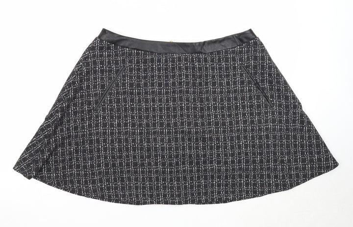 Yumi Womens Black Geometric Polyester Skater Skirt Size 16 Zip