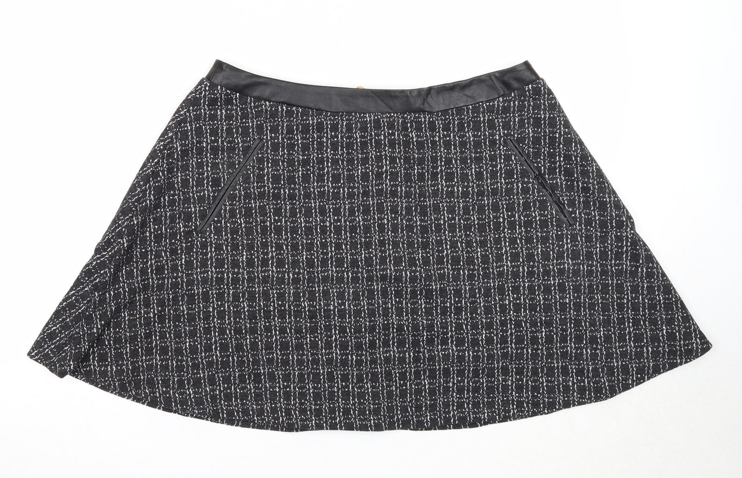 Yumi Womens Black Geometric Polyester Skater Skirt Size 16 Zip