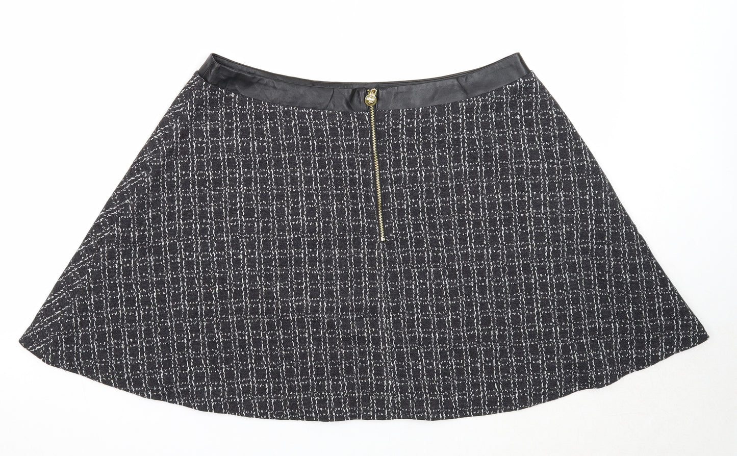 Yumi Womens Black Geometric Polyester Skater Skirt Size 16 Zip
