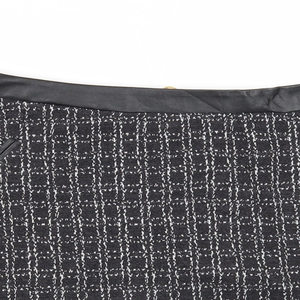 Yumi Womens Black Geometric Polyester Skater Skirt Size 16 Zip