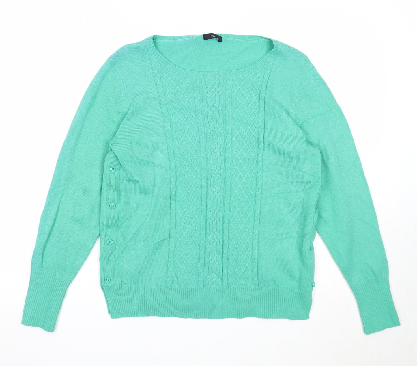 M&Co Womens Green Boat Neck Acrylic Pullover Jumper Size 14