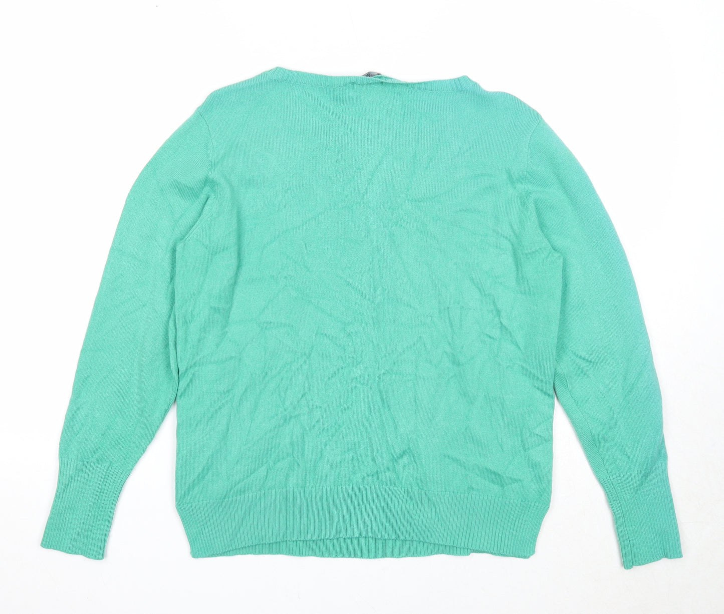 M&Co Womens Green Boat Neck Acrylic Pullover Jumper Size 14