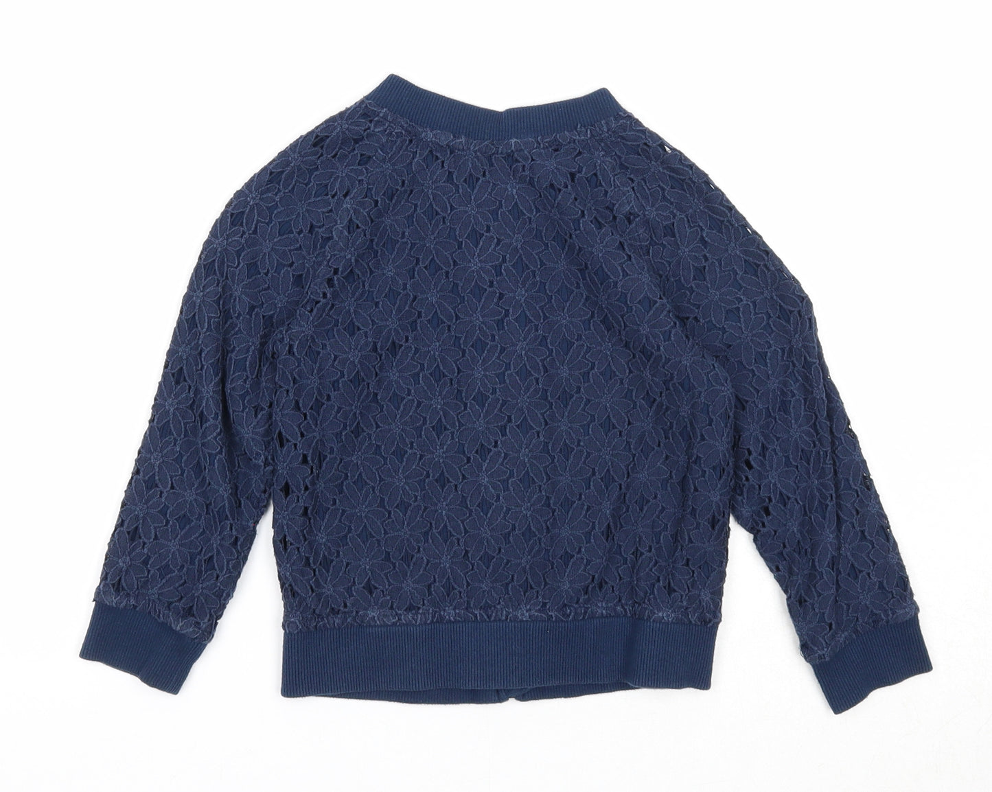NEXT Girls Blue Geometric Bomber Jacket Jacket Size 2-3 Years Zip - Flower Details