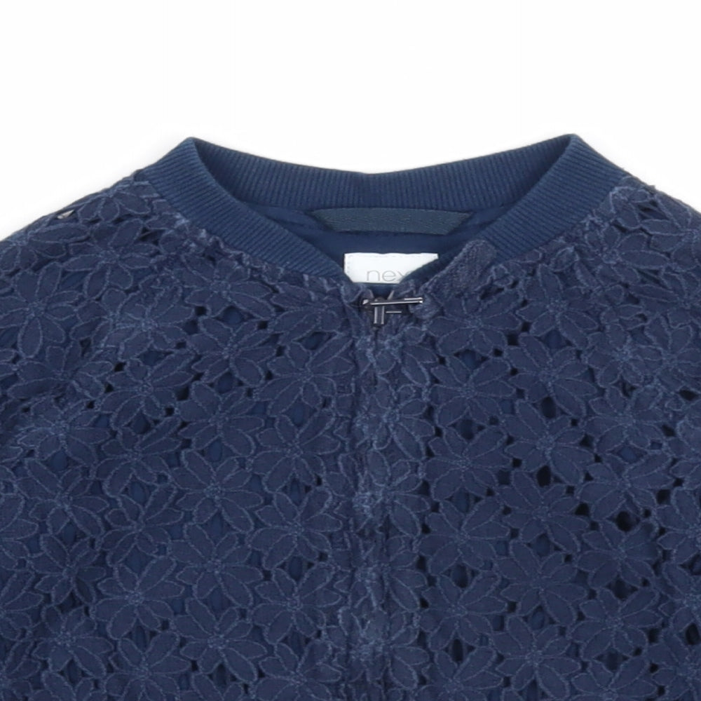 NEXT Girls Blue Geometric Bomber Jacket Jacket Size 2-3 Years Zip - Flower Details