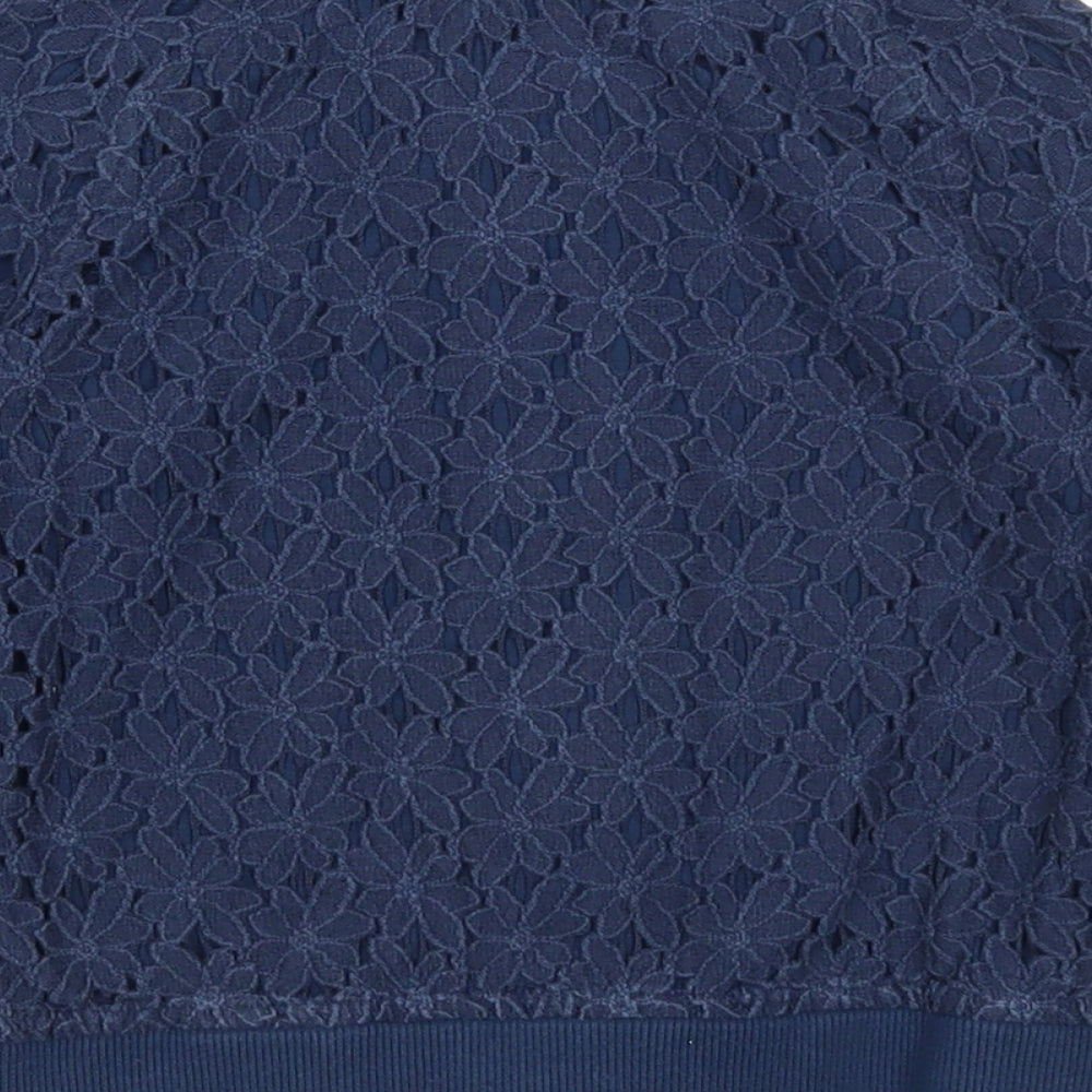 NEXT Girls Blue Geometric Bomber Jacket Jacket Size 2-3 Years Zip - Flower Details
