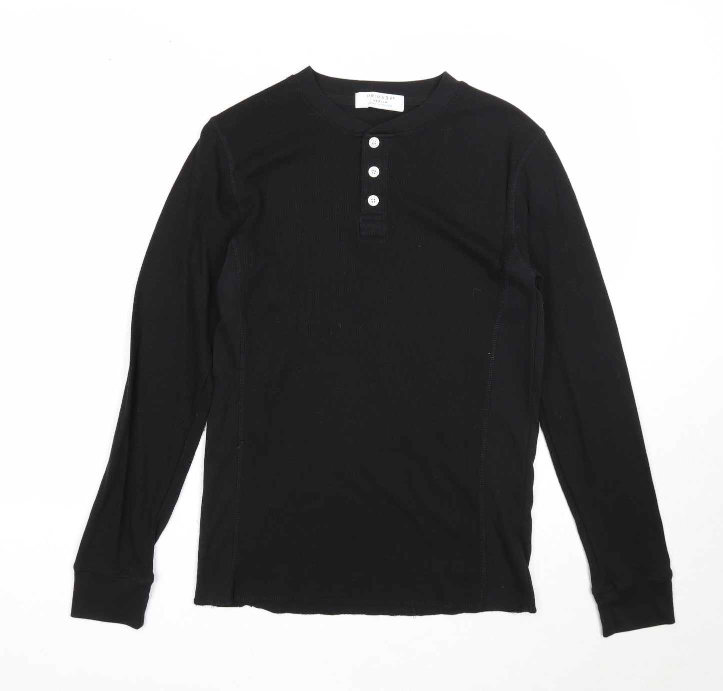 Primark Mens Black Round Neck Cotton Pullover Jumper Size M Long Sleeve