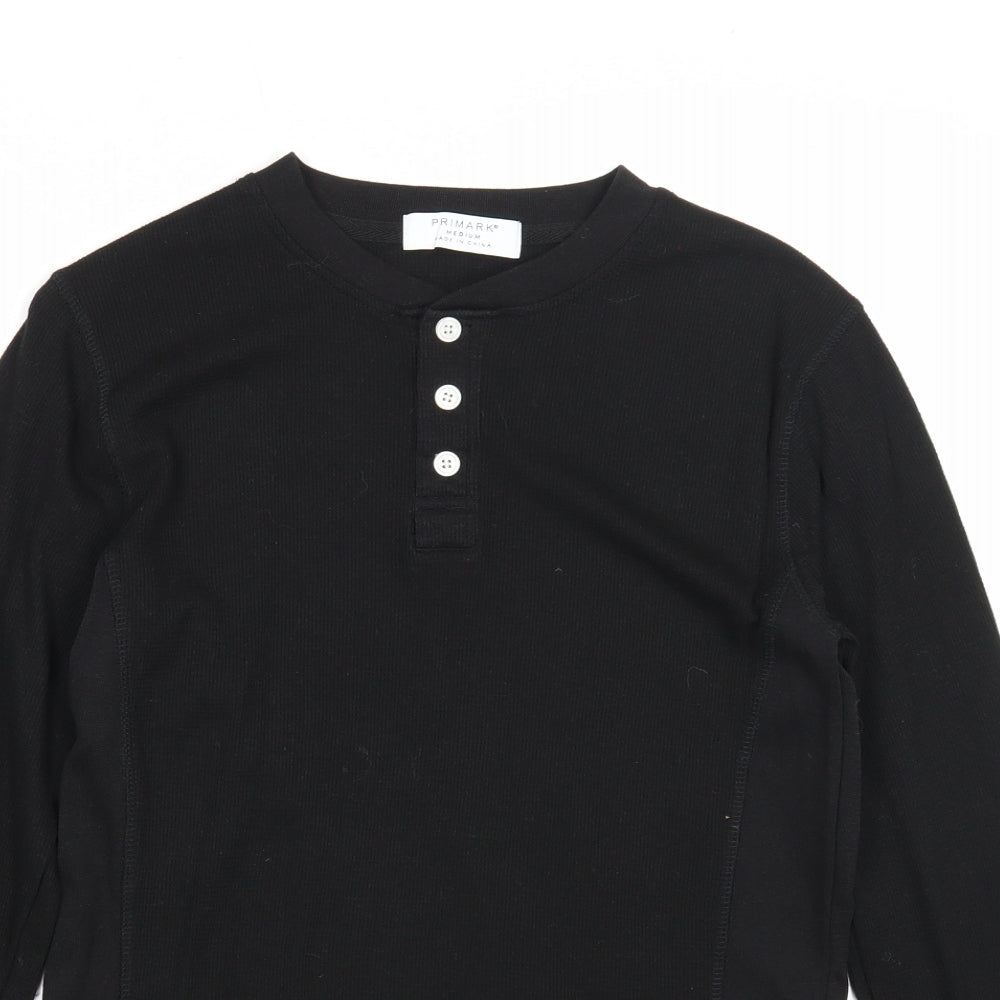 Primark Mens Black Round Neck Cotton Pullover Jumper Size M Long Sleeve