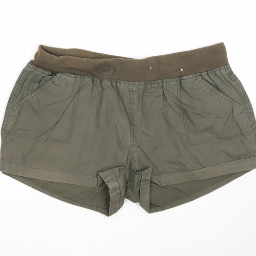 Denim & Co. Womens Green Cotton Basic Shorts Size 14 Regular Pull On