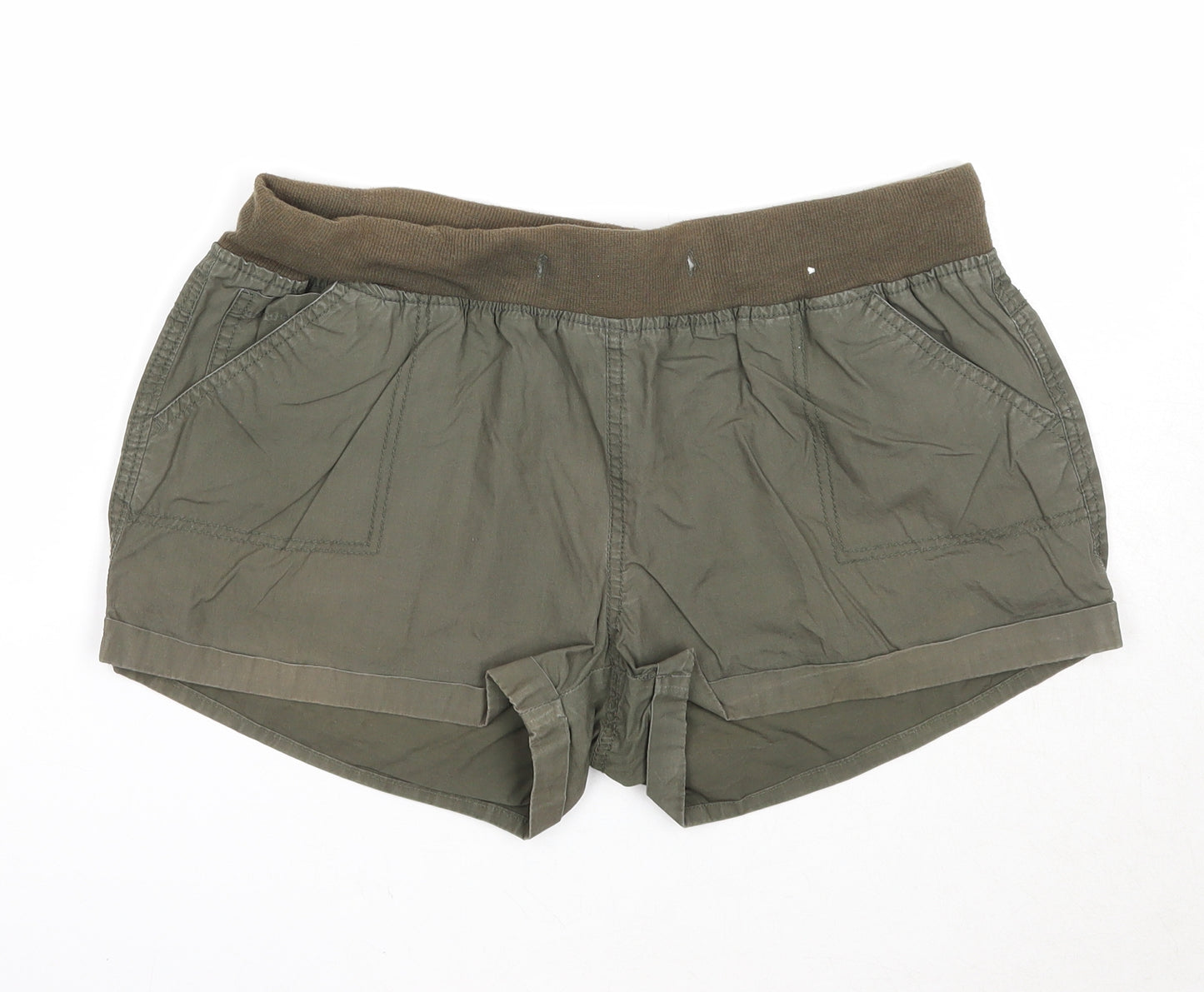Denim & Co. Womens Green Cotton Basic Shorts Size 14 Regular Pull On