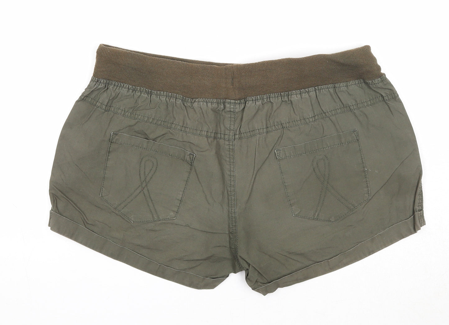 Denim & Co. Womens Green Cotton Basic Shorts Size 14 Regular Pull On