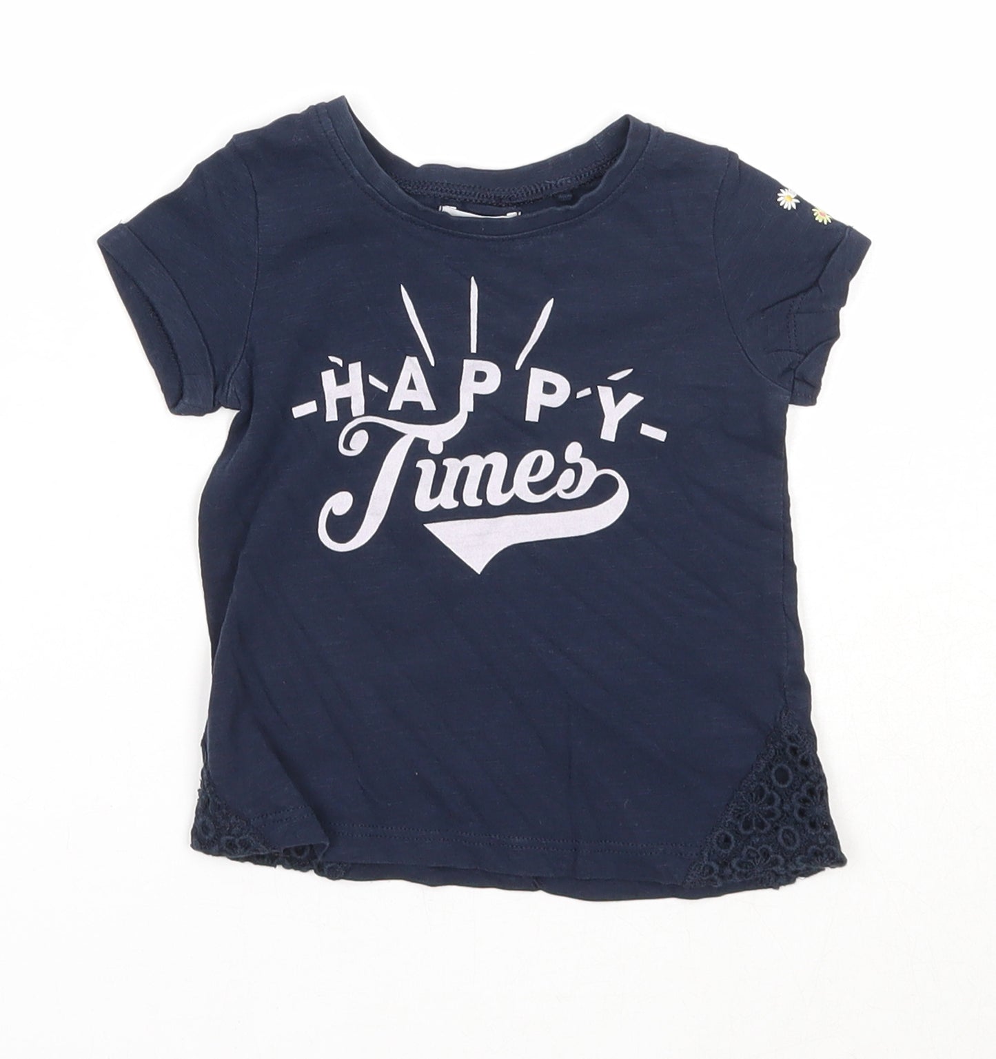 NEXT Girls Blue Cotton Basic T-Shirt Size 6-9 Months Round Neck Pullover - Happy Times