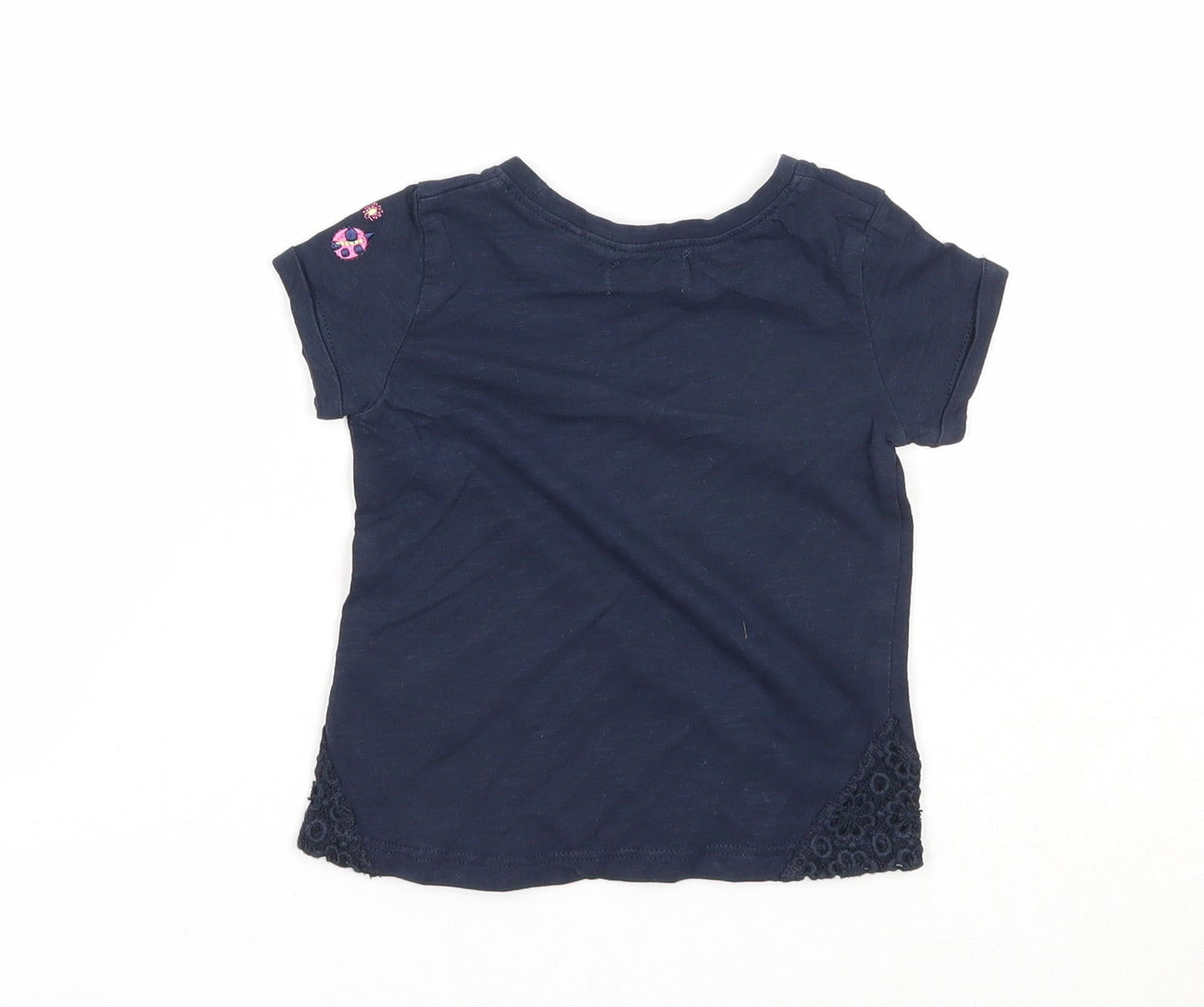 NEXT Girls Blue Cotton Basic T-Shirt Size 6-9 Months Round Neck Pullover - Happy Times
