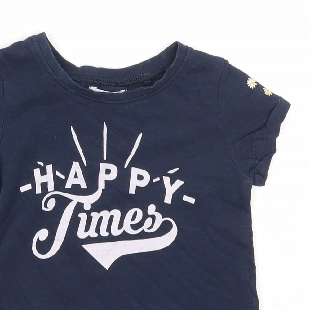 NEXT Girls Blue Cotton Basic T-Shirt Size 6-9 Months Round Neck Pullover - Happy Times