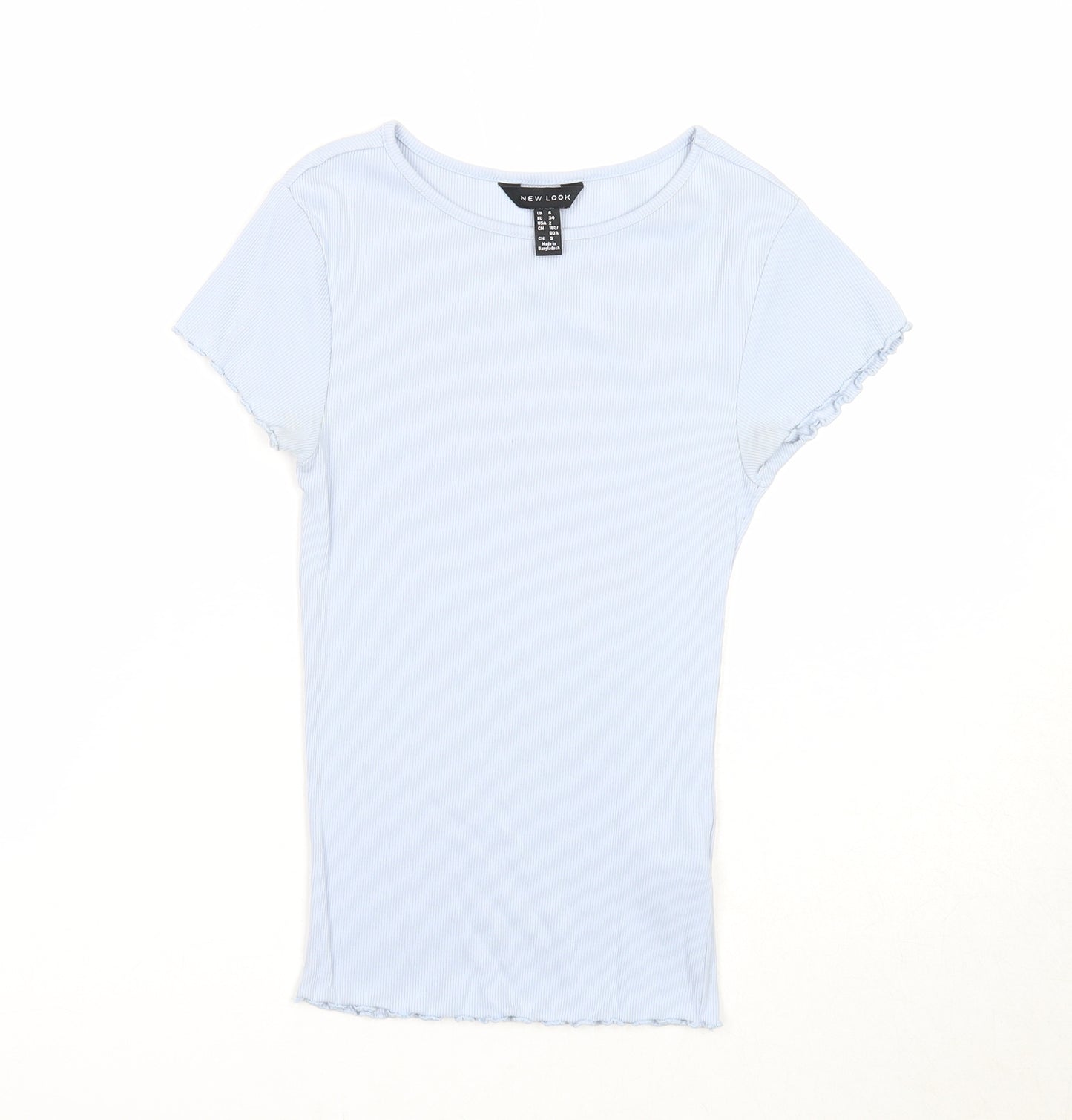 New Look Womens Blue Cotton Basic T-Shirt Size 6 Round Neck - Lettuce Hem