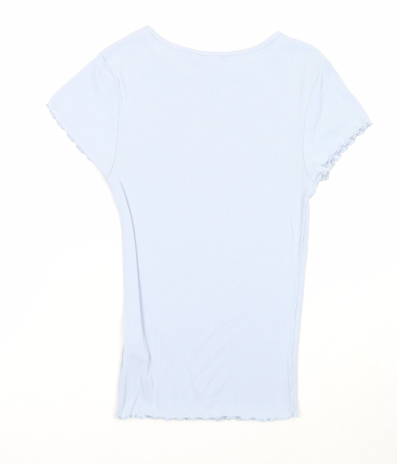 New Look Womens Blue Cotton Basic T-Shirt Size 6 Round Neck - Lettuce Hem