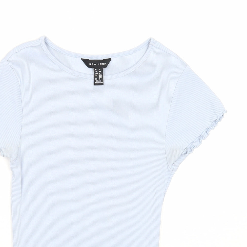 New Look Womens Blue Cotton Basic T-Shirt Size 6 Round Neck - Lettuce Hem