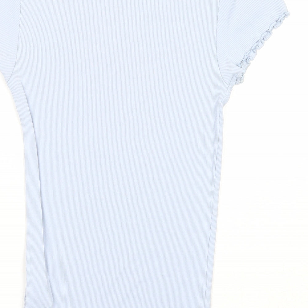 New Look Womens Blue Cotton Basic T-Shirt Size 6 Round Neck - Lettuce Hem
