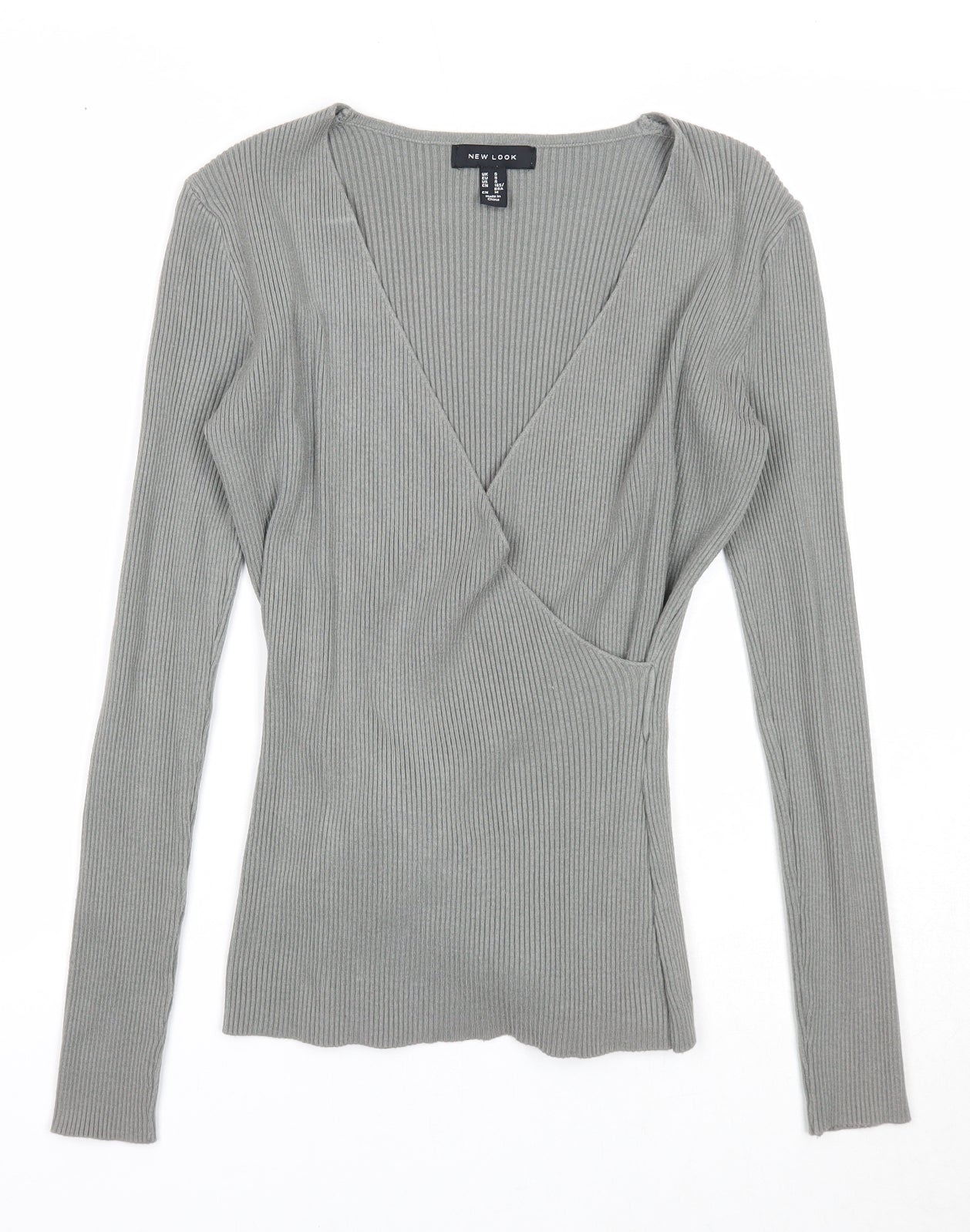 New Look Womens Grey V-Neck Cotton Wrap Jumper Size S