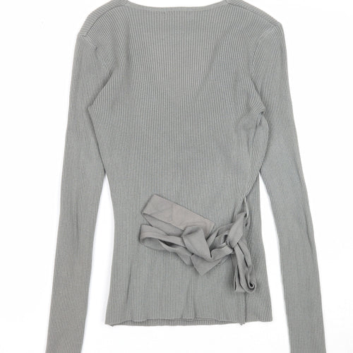 New Look Womens Grey V-Neck Cotton Wrap Jumper Size S