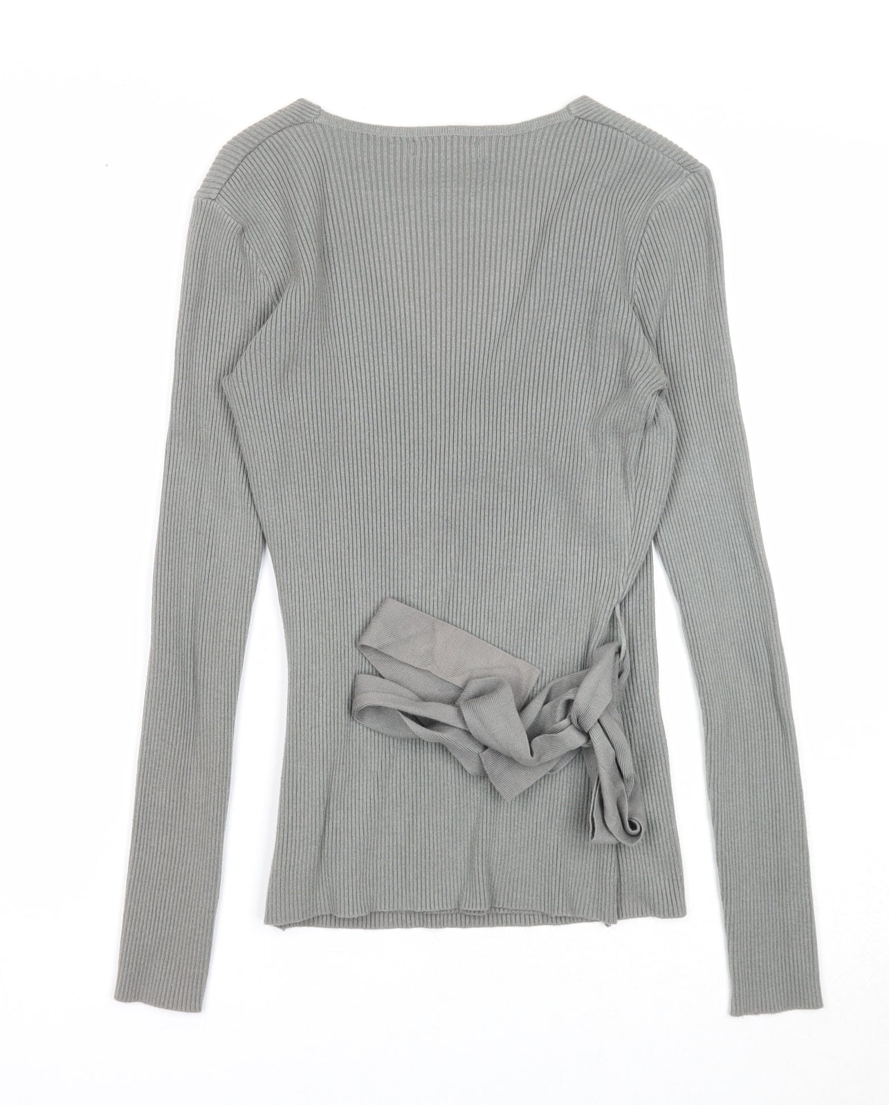 New Look Womens Grey V-Neck Cotton Wrap Jumper Size S