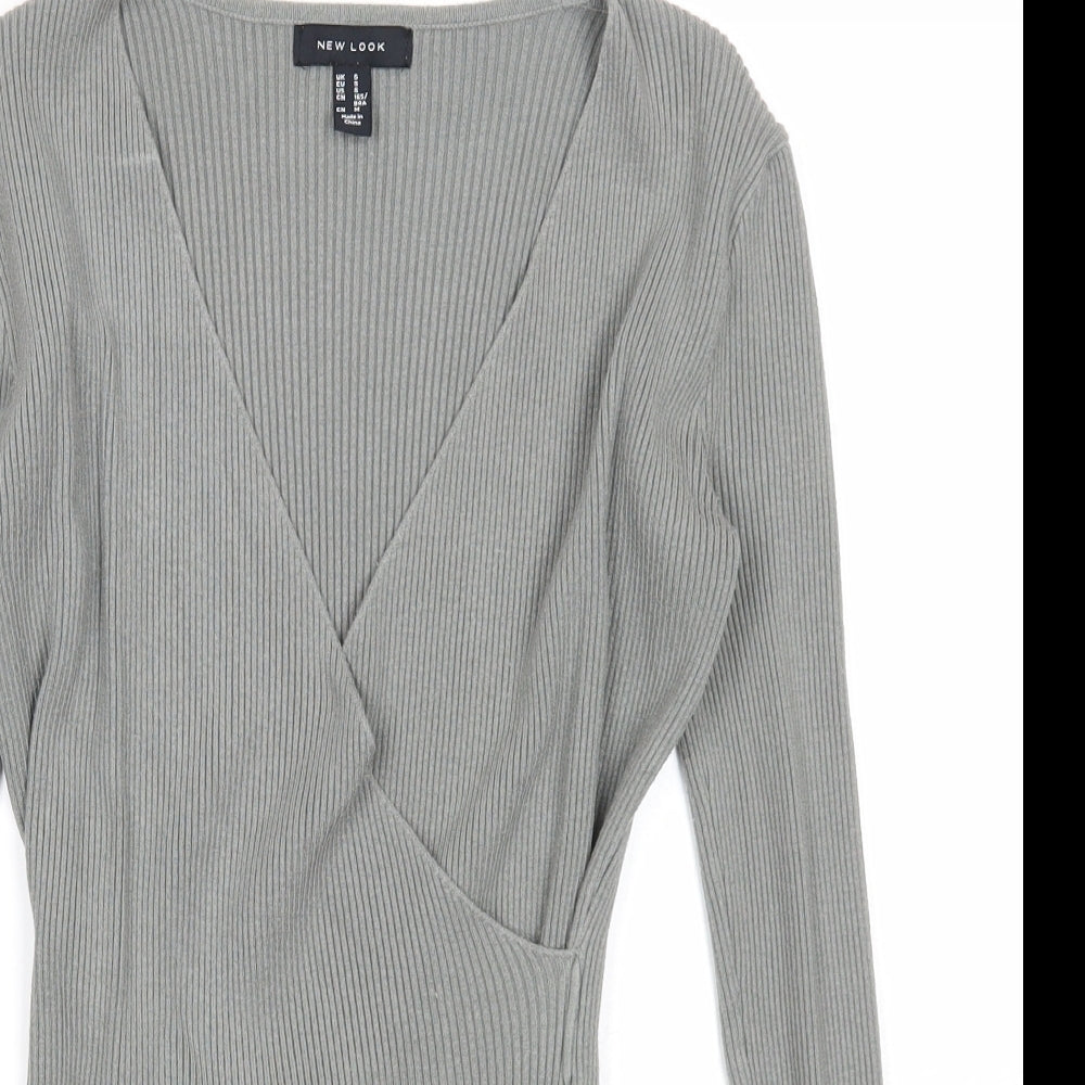 New Look Womens Grey V-Neck Cotton Wrap Jumper Size S