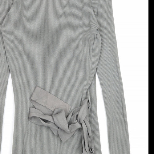 New Look Womens Grey V-Neck Cotton Wrap Jumper Size S