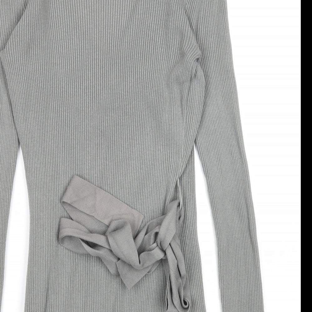 New Look Womens Grey V-Neck Cotton Wrap Jumper Size S