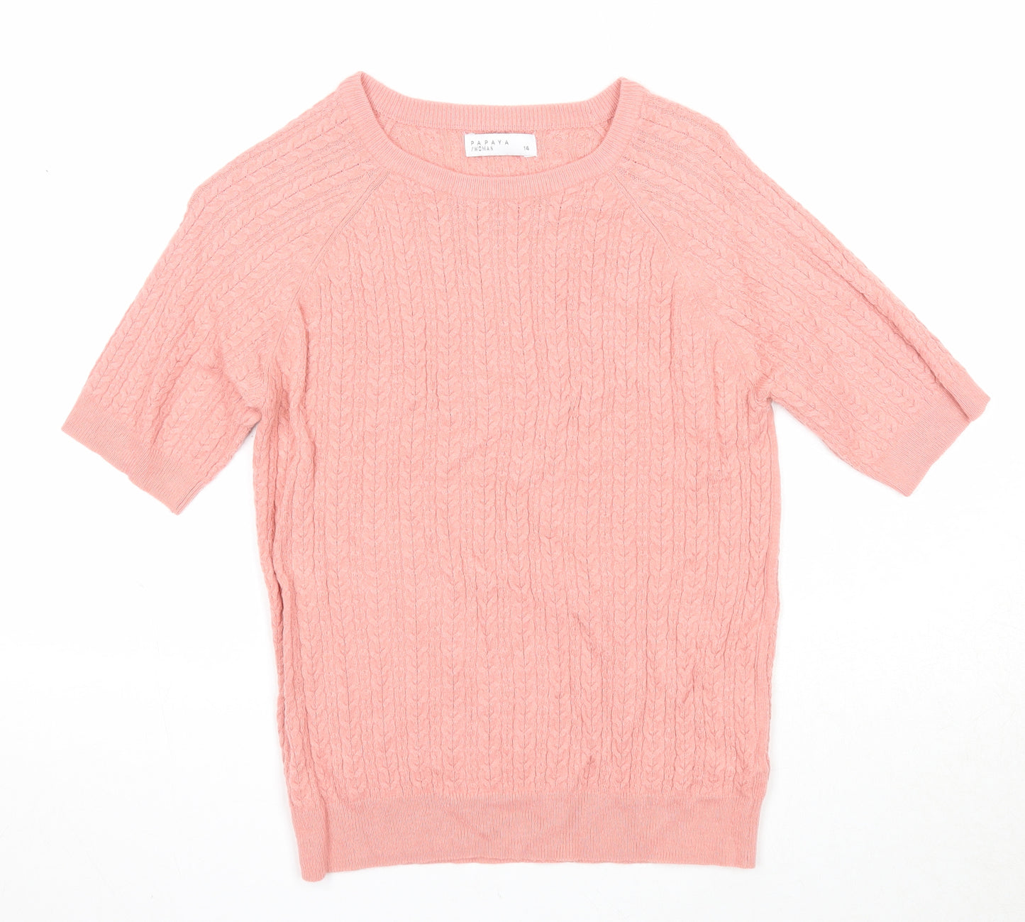 Papaya Womens Pink Round Neck Acrylic Pullover Jumper Size 14