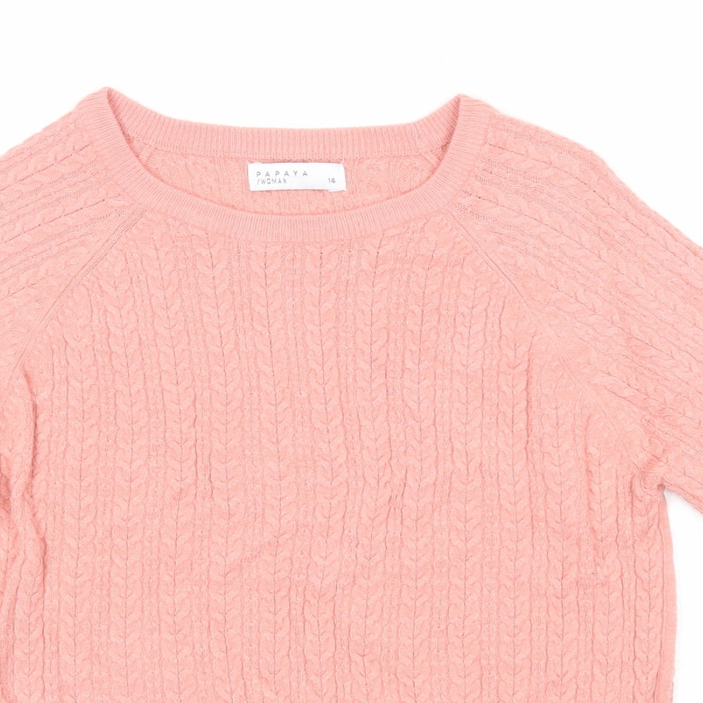 Papaya Womens Pink Round Neck Acrylic Pullover Jumper Size 14