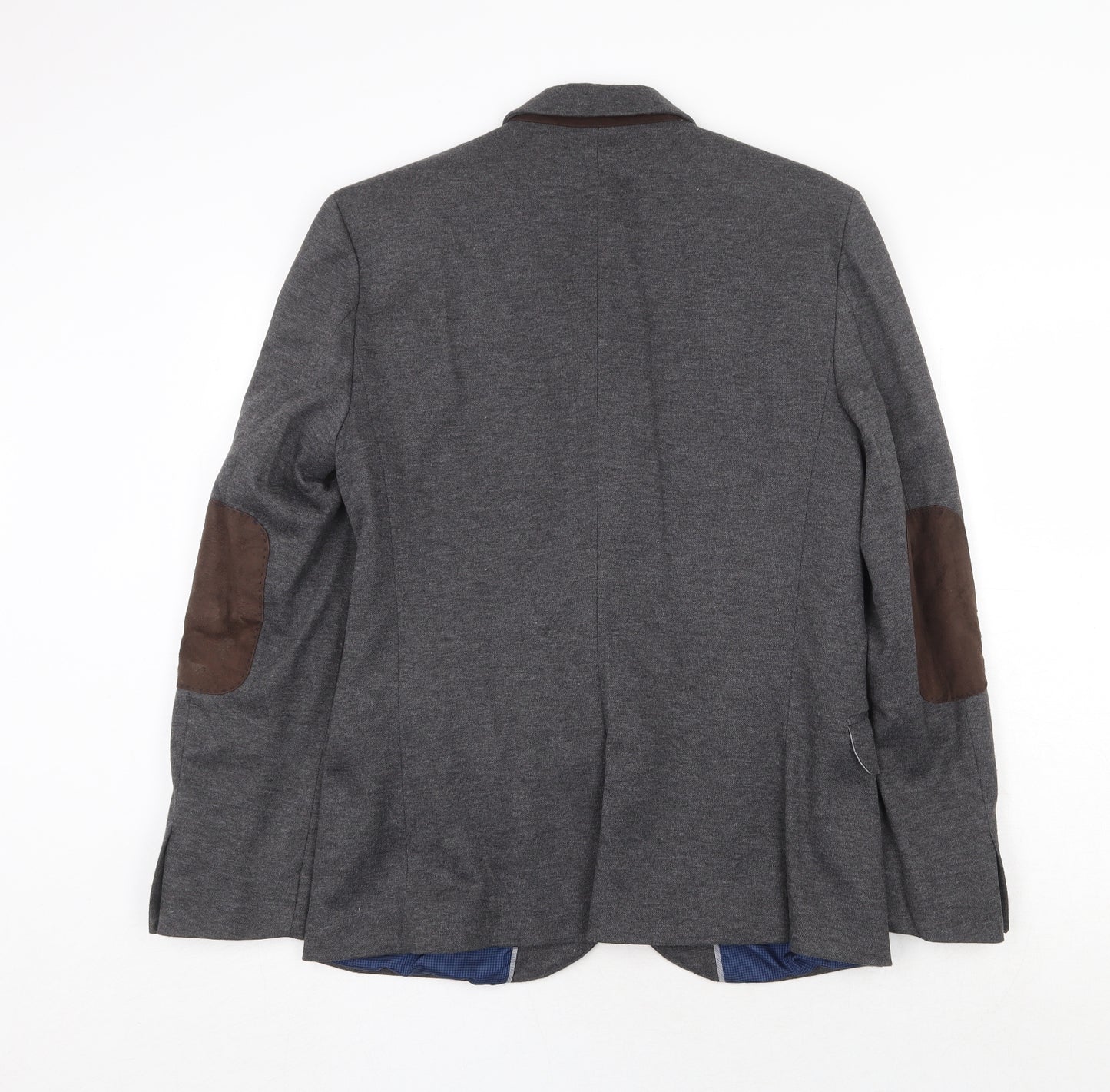 River Island Mens Grey Wool Jacket Blazer Size M Regular - Elbow Patches