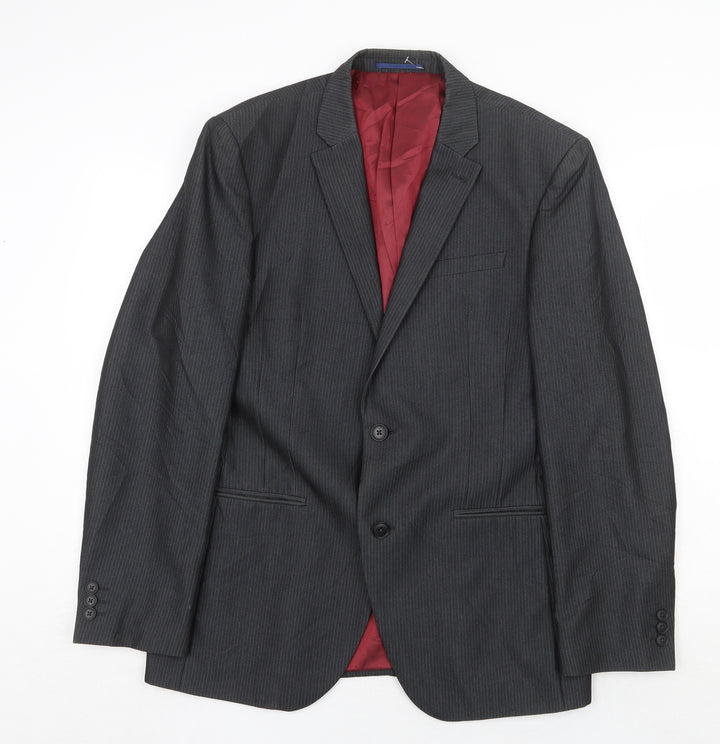 NEXT Mens Grey Striped Polyester Jacket Suit Jacket Size 40 Regular