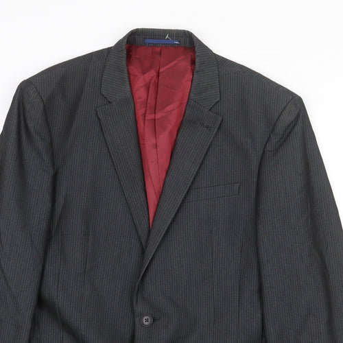 NEXT Mens Grey Striped Polyester Jacket Suit Jacket Size 40 Regular