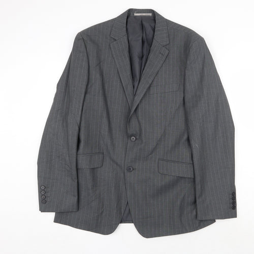 Burton Mens Grey Striped Polyester Jacket Suit Jacket Size 40 Regular