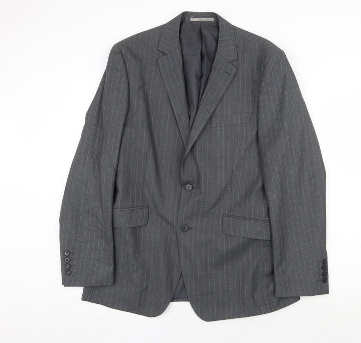 Burton Mens Grey Striped Polyester Jacket Suit Jacket Size 40 Regular