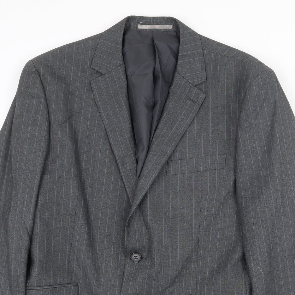 Burton Mens Grey Striped Polyester Jacket Suit Jacket Size 40 Regular