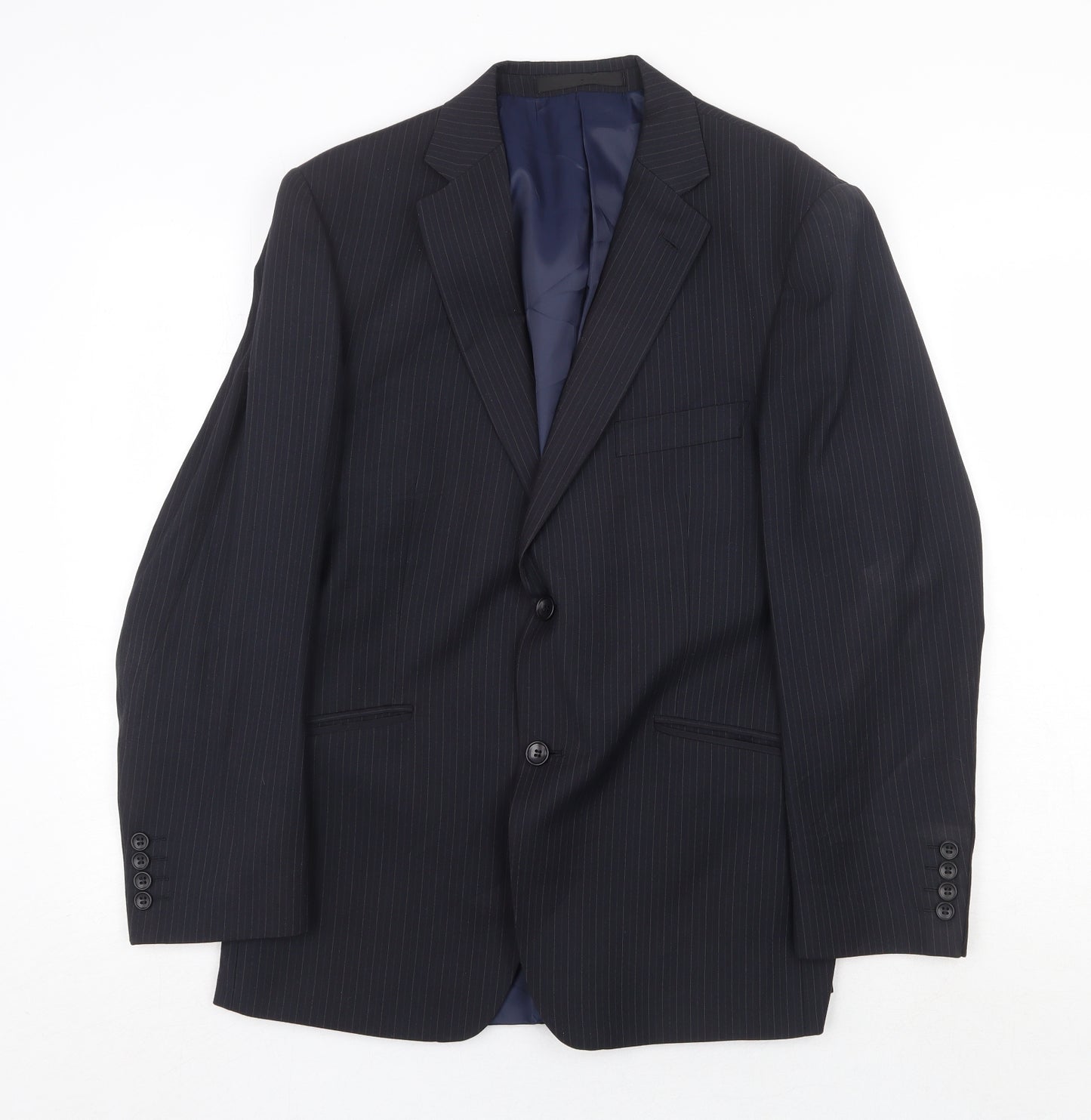 Marks and Spencer Mens Blue Striped Polyester Jacket Suit Jacket Size 40 Regular
