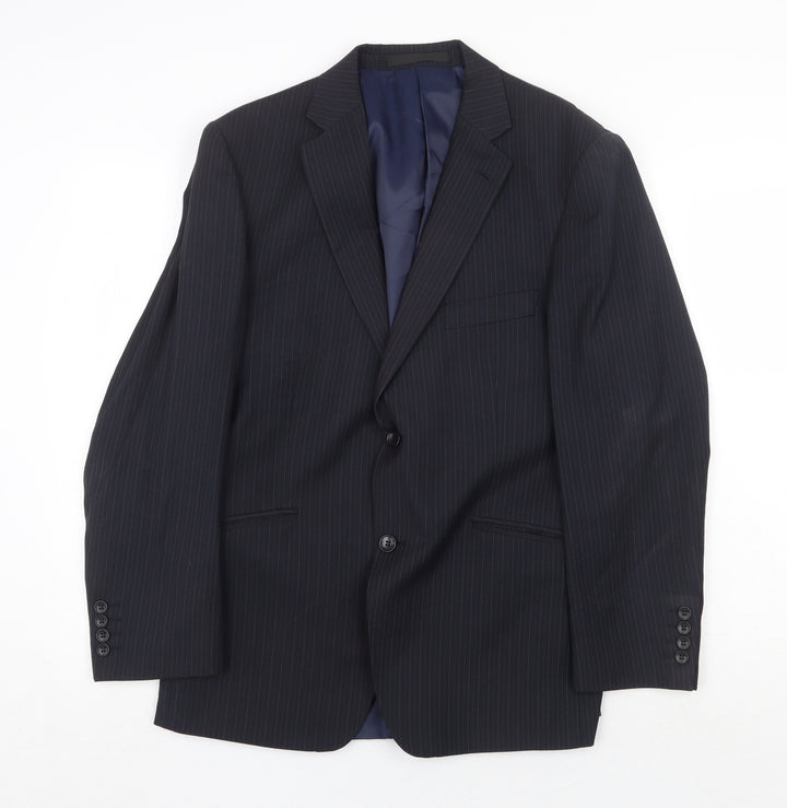 Marks and Spencer Mens Blue Striped Polyester Jacket Suit Jacket Size 40 Regular