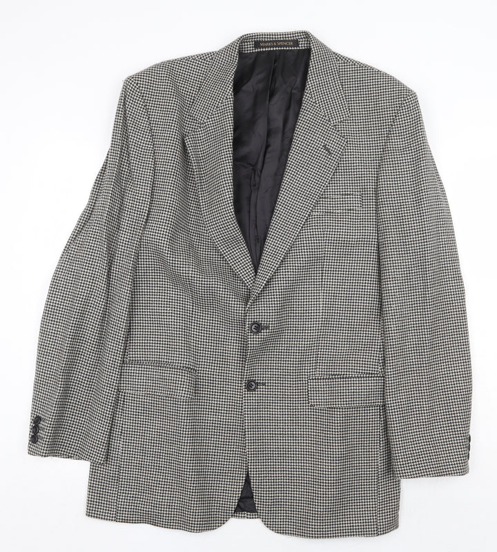 Marks and Spencer Mens Grey Geometric Wool Jacket Blazer Size 40 Regular