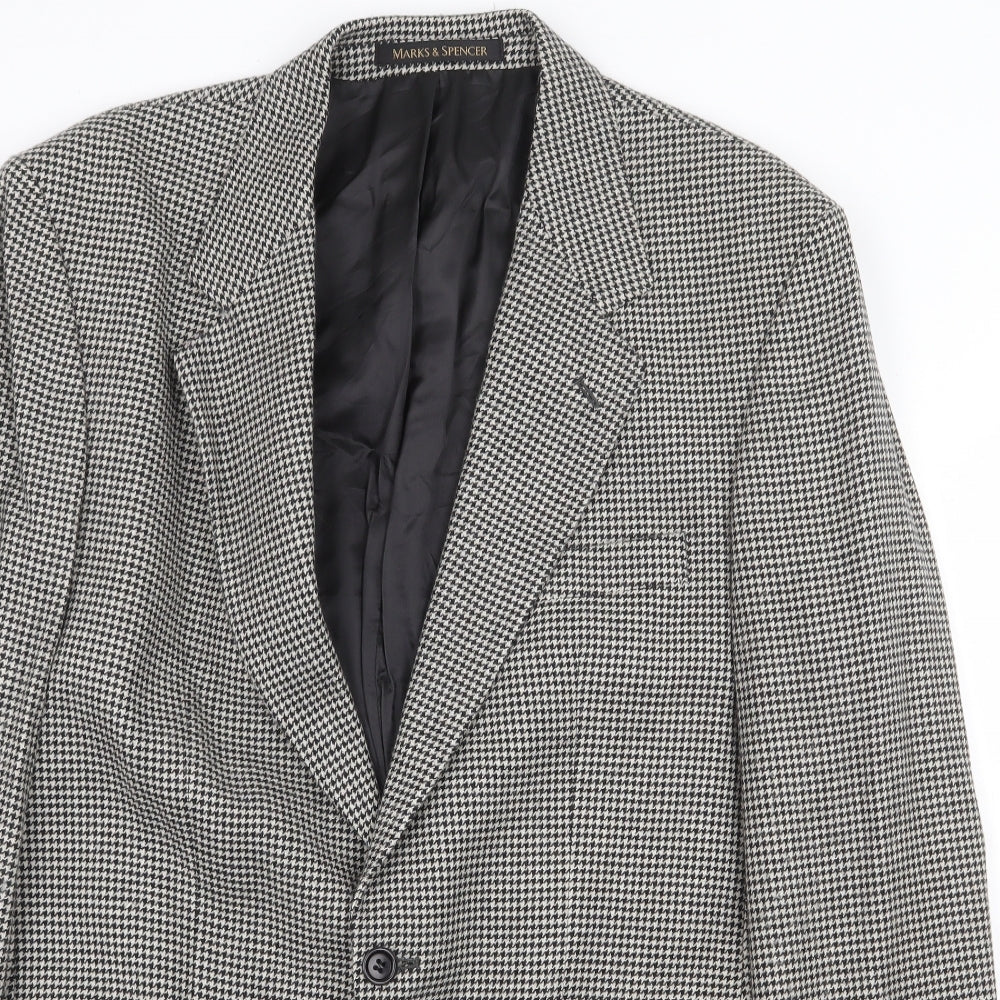 Marks and Spencer Mens Grey Geometric Wool Jacket Blazer Size 40 Regular