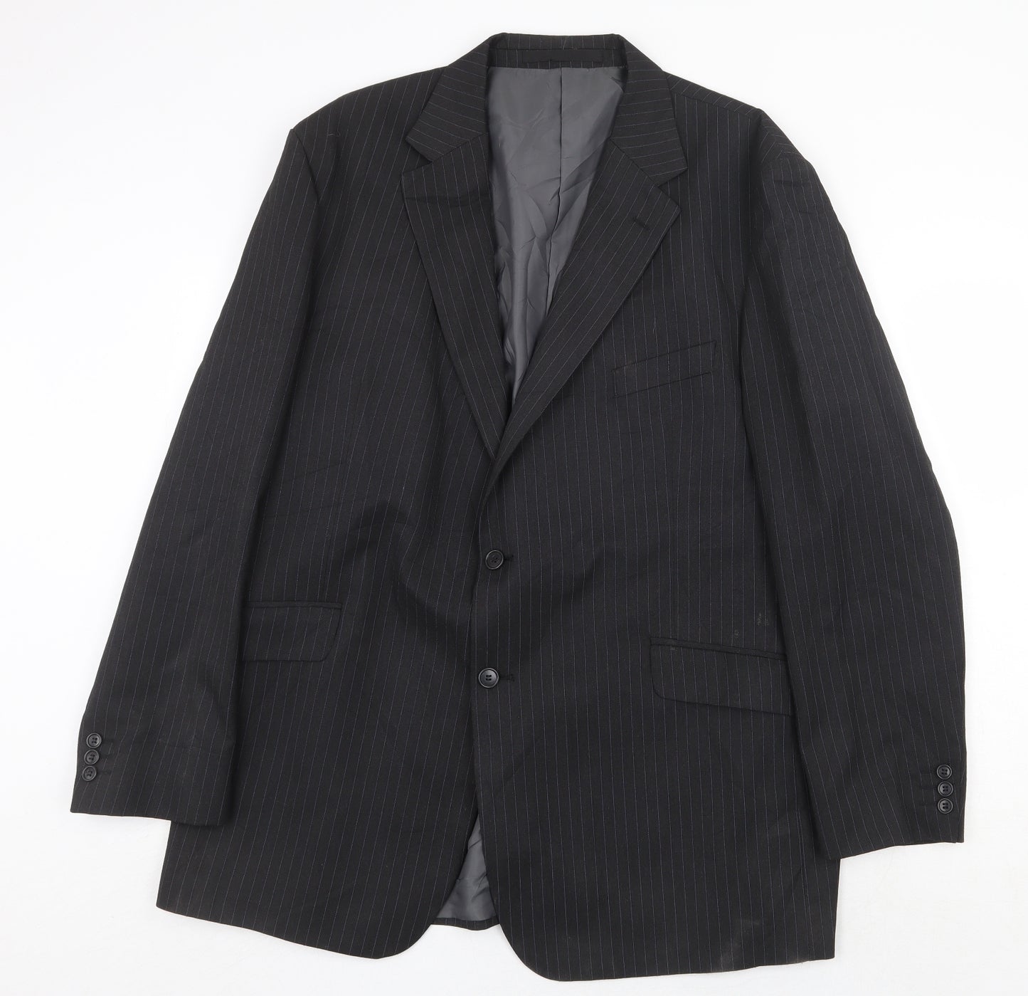 Marks and Spencer Mens Black Striped Polyester Jacket Suit Jacket Size 48 Regular