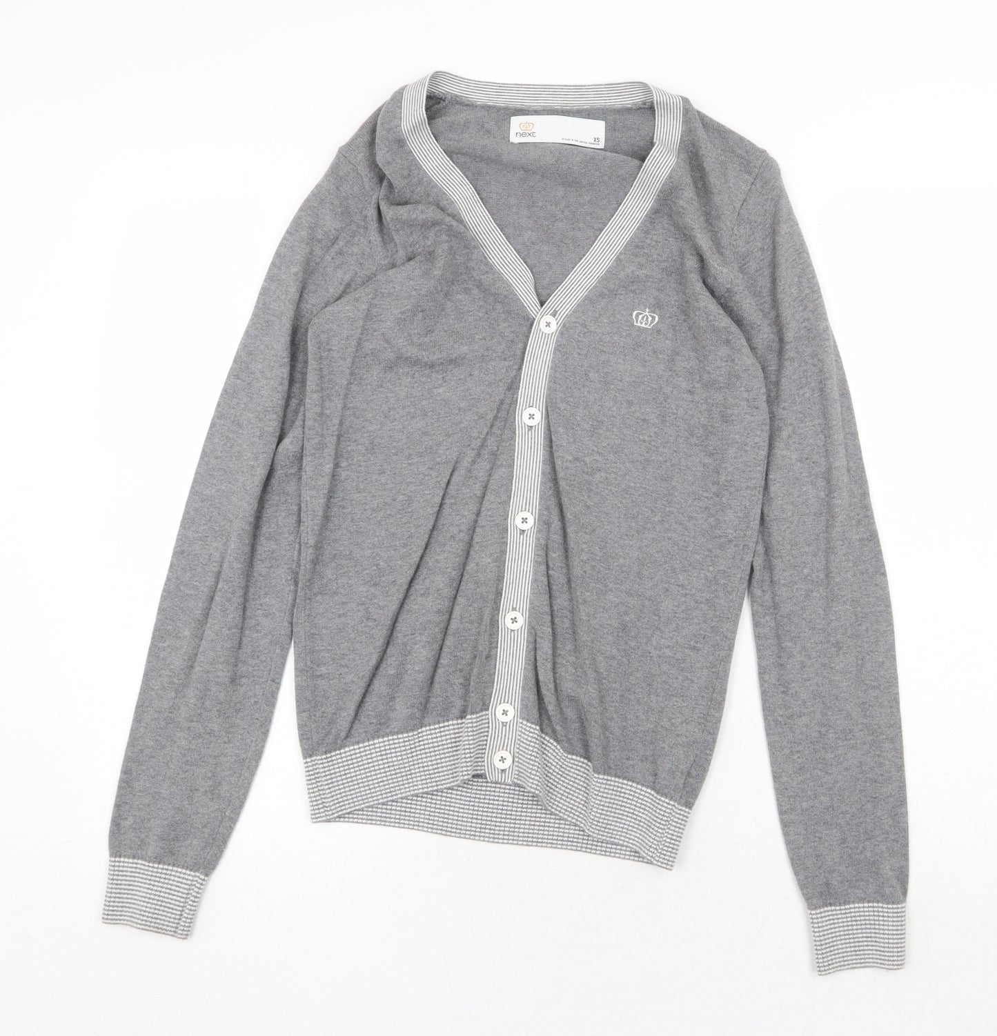 NEXT Womens Grey V-Neck Cotton Cardigan Jumper Size XS