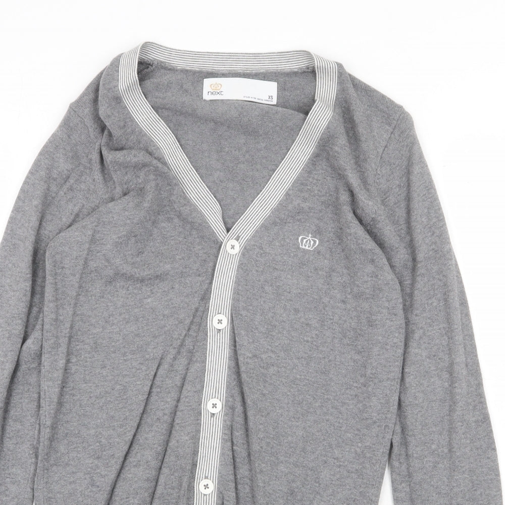 NEXT Womens Grey V-Neck Cotton Cardigan Jumper Size XS