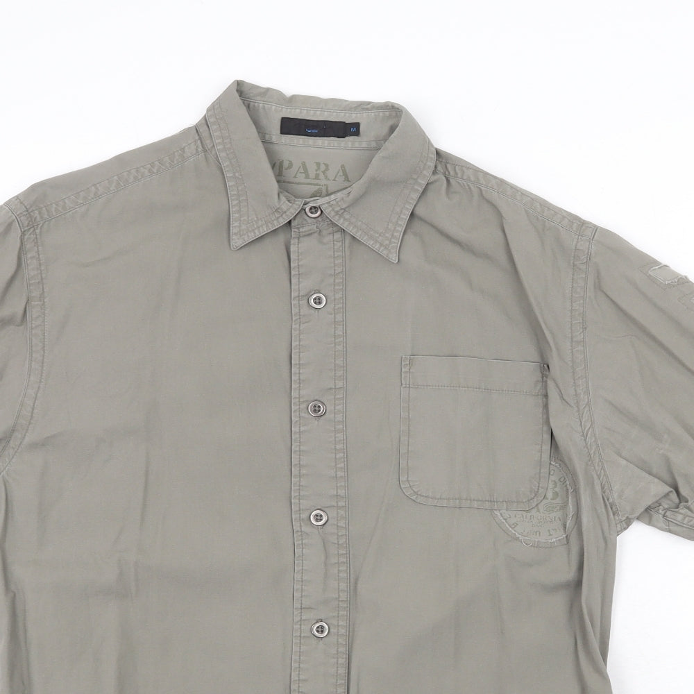 New Look Mens Grey Cotton Button-Up Size M Collared Button