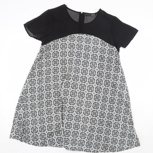 Atmosphere Womens Black Geometric Polyester Trapeze & Swing Size 8 Round Neck Zip