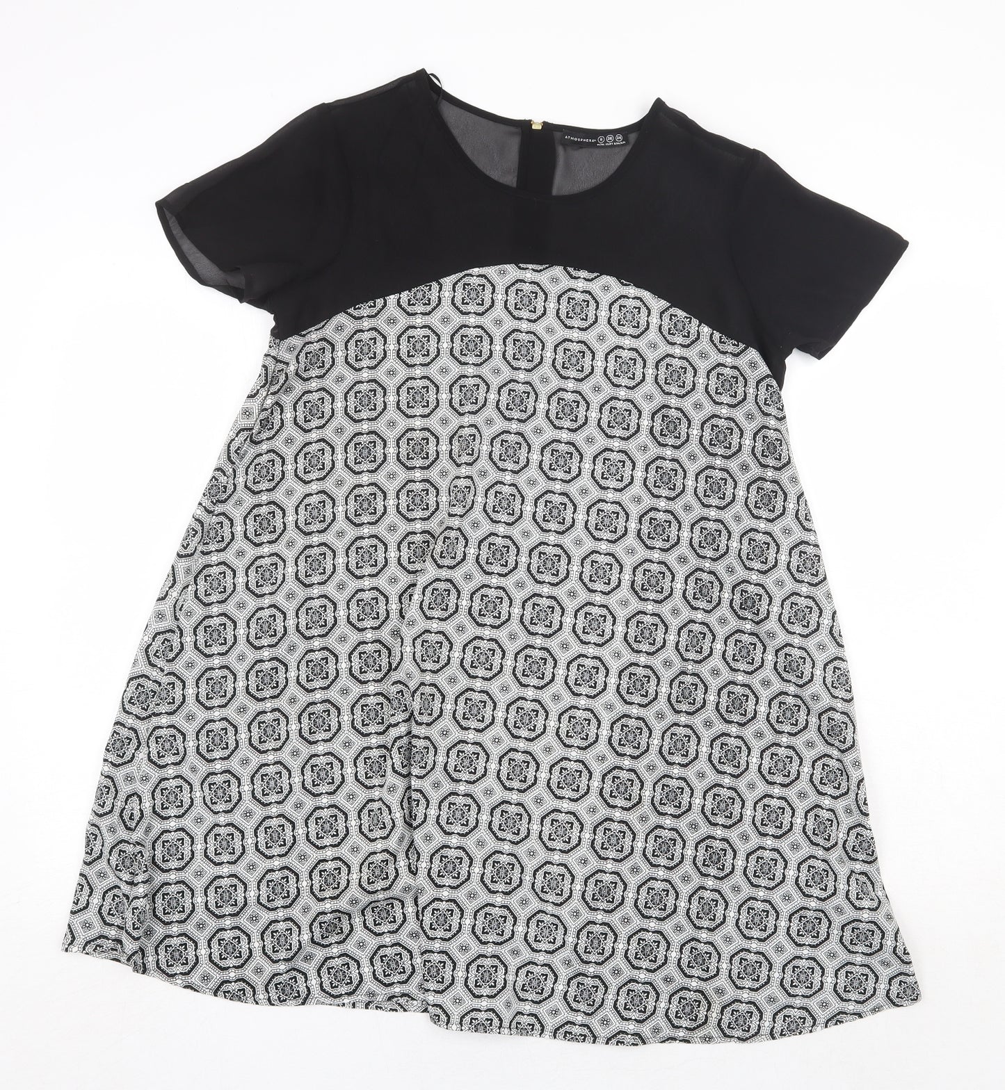 Atmosphere Womens Black Geometric Polyester Trapeze & Swing Size 8 Round Neck Zip