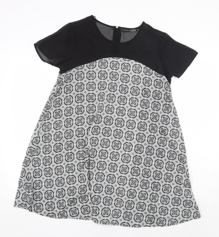 Atmosphere Womens Black Geometric Polyester Trapeze & Swing Size 8 Round Neck Zip