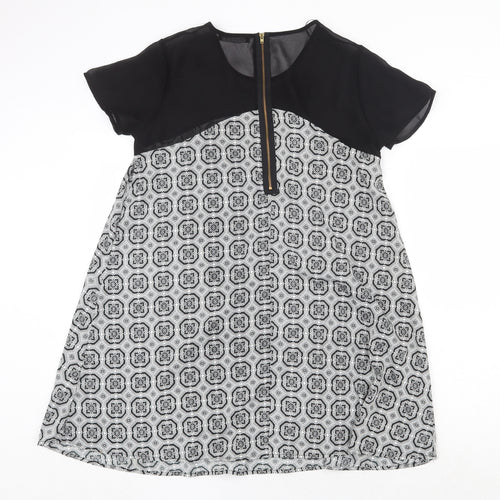 Atmosphere Womens Black Geometric Polyester Trapeze & Swing Size 8 Round Neck Zip