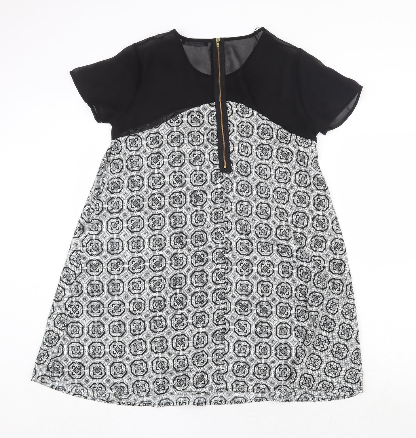 Atmosphere Womens Black Geometric Polyester Trapeze & Swing Size 8 Round Neck Zip