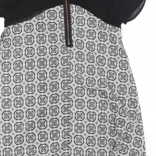 Atmosphere Womens Black Geometric Polyester Trapeze & Swing Size 8 Round Neck Zip