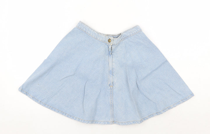 Made in USA Womens Blue Cotton Skater Skirt Size XS Button